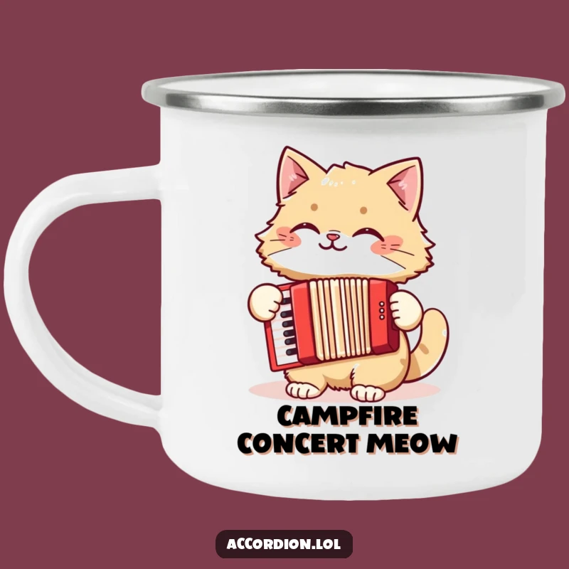 Funny Cat Accordion Camping Mug: Rugged Feline Music Companion, Outdoor Humorous Gift
