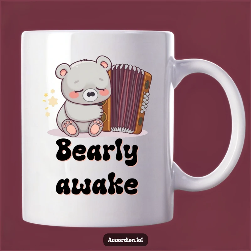 Funny Bear Accordion Mug: Sleepy Bear Snoozing Near an Ornate Accordion, Perfect Cozy Gift