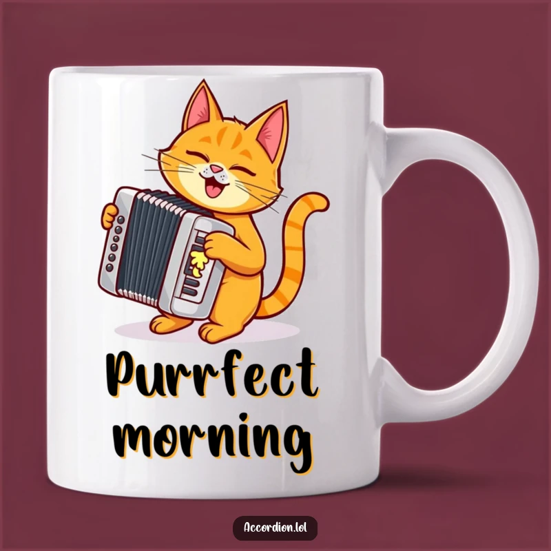 Funny Cat Accordion Mug: Mischievous Orange Cat Playing a Shiny Silver Accordion, Perfect Gift