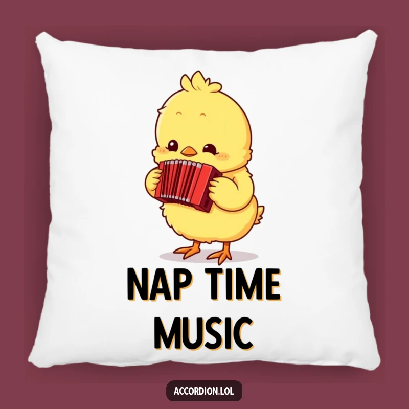Funny Chick Accordion Pillow: Cozy Up with a Happy Musician Chick on Your Couch