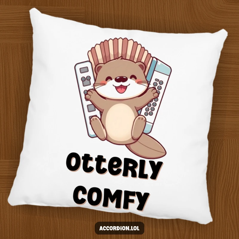 Funny Otter Accordion Pillow showcasing a cute otter sliding down a joyous accordion, perfect for adding comfort and humor.