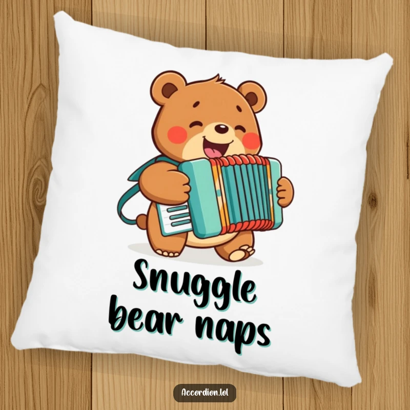 Funny Bear Accordion Pillow showcasing a cheerful bear playing an accordion, perfect for adding comfort and humor to any space.