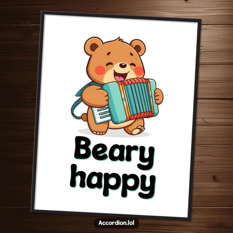 Funny Bear Accordion Digital Art Print of a smiling bear enthusiastically playing an accordion, perfect for instant wall art.