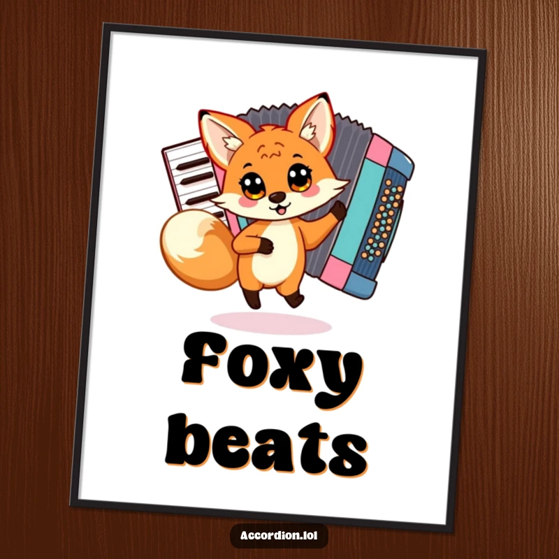 Funny Fox Accordion Digital Art Print of a playful fox dancing around a colorful accordion, perfect for instant wall decor.