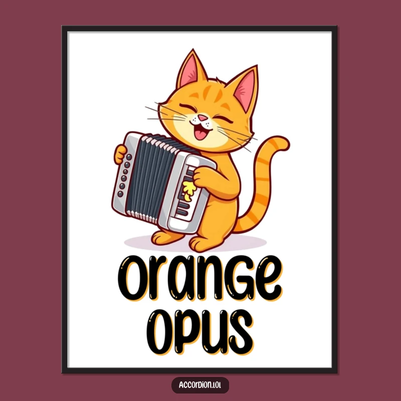 Funny Cat Accordion Digital Art: Mischievous Orange Cat Playing a Shiny Silver Accordion