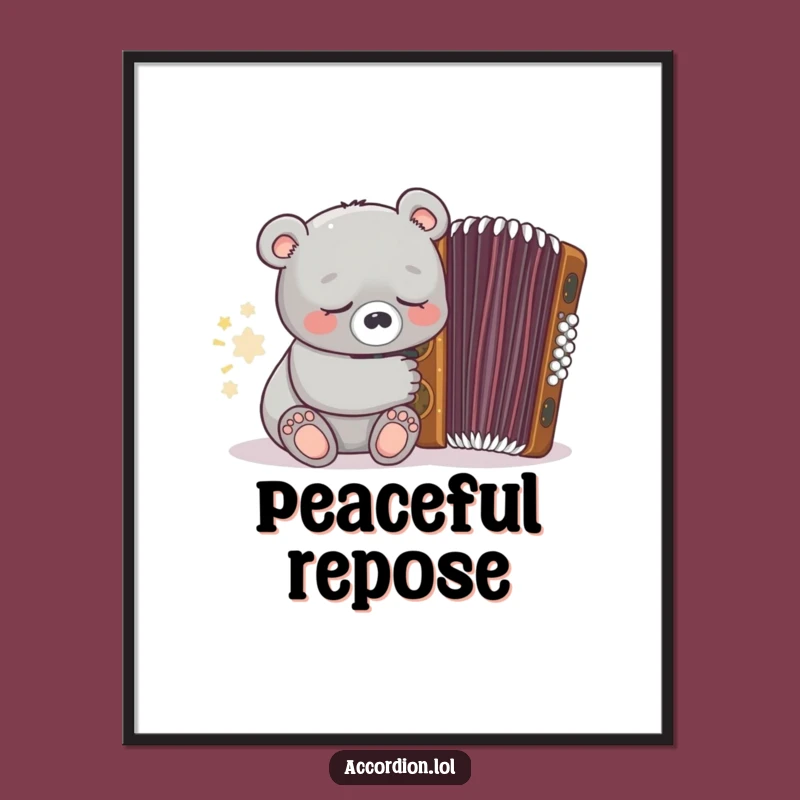 Funny Bear Accordion Digital Art: Sleepy Grey Bear Napping Near an Ornate Accordion