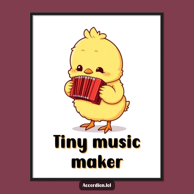 Funny Chick Accordion Digital Art: Adorable Musician Chick Playing a Tiny Red Accordion