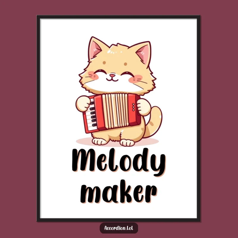 Funny Cat Accordion Poster: Vibrant Feline Music Art, Whimsical Humorous Wall Decor