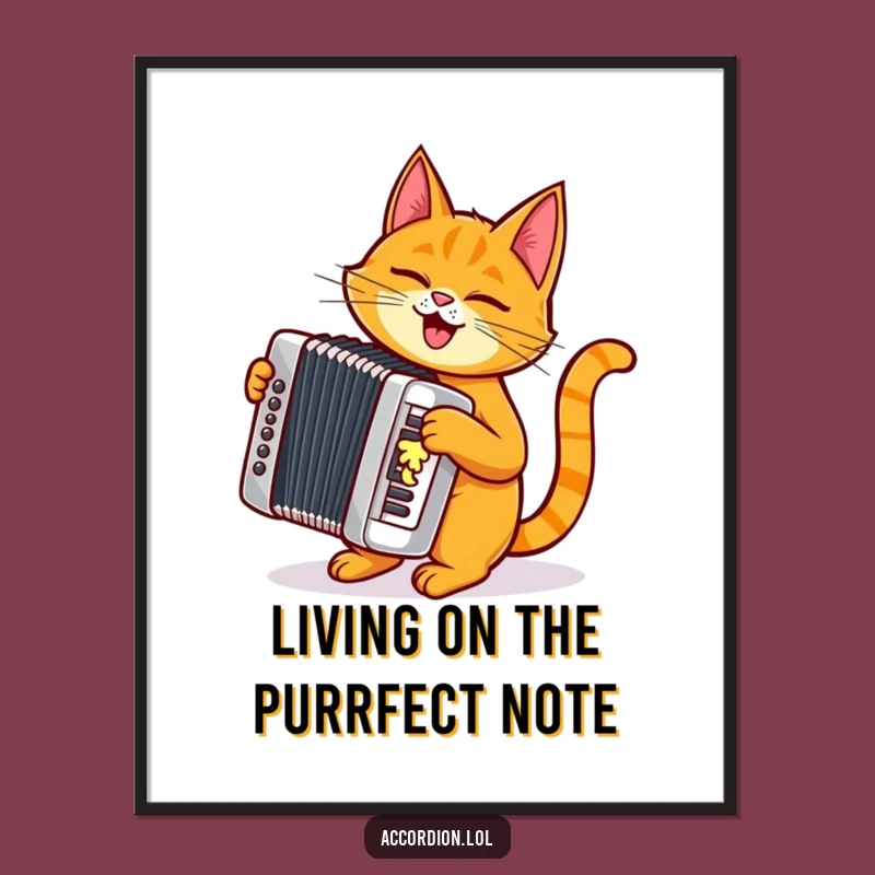Funny Free Printable Wall Art: Cat Accordion Player, Humorous Downloadable Art Gift