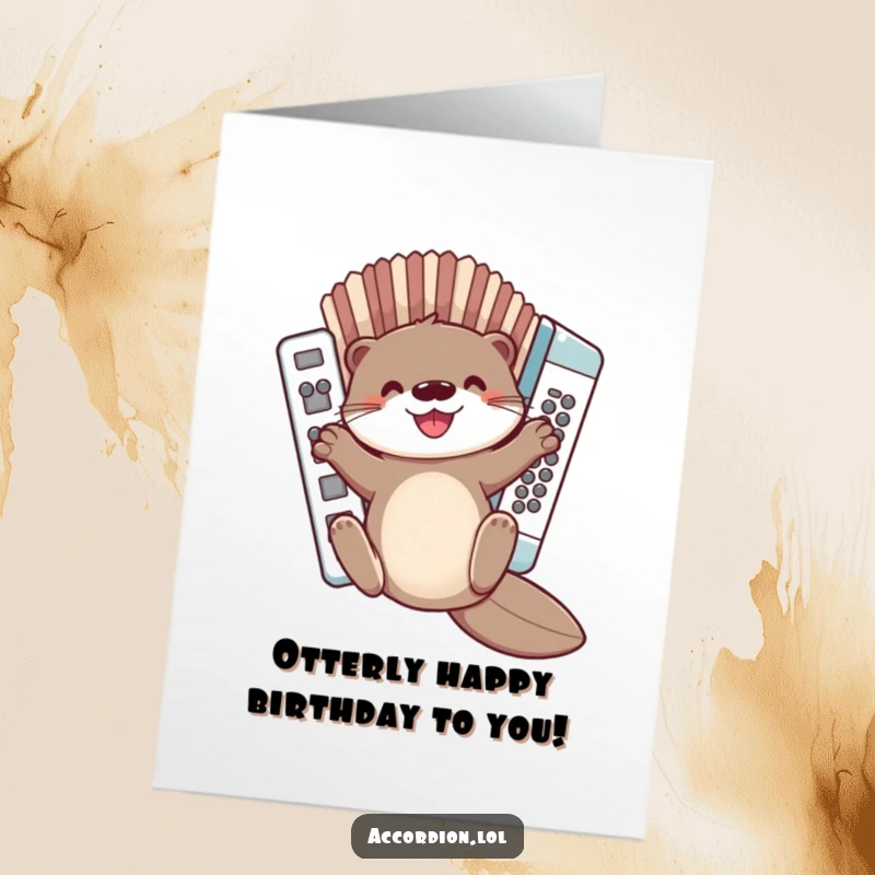 Funny Free Printable Birthday Card: A cute otter slides gleefully down the bellows of a joyous accordion.