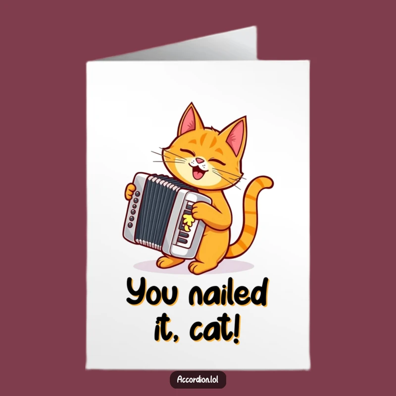 Free Printable Congrats Card: Cat Plays Accordion, Humorous Downloadable DIY Gift