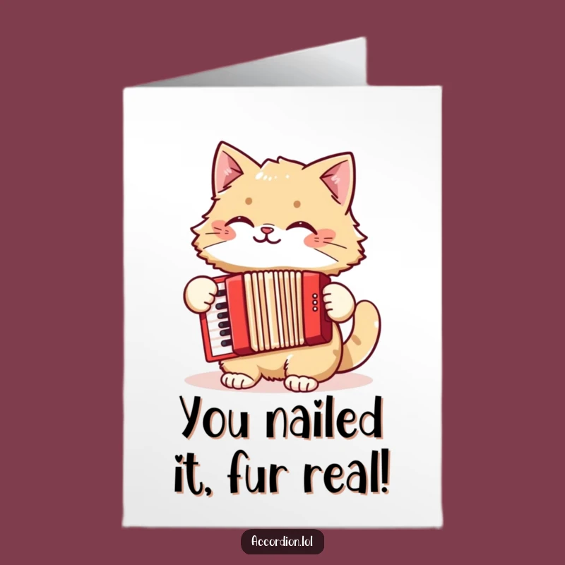 Free Printable Congrats Card: Funny Cat Accordionist Celebration Downloadable Fun
