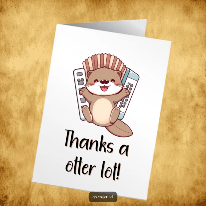 Funny Free Printable Thank You Card: A cute otter slides down an accordion bellows, sending musical thanks.