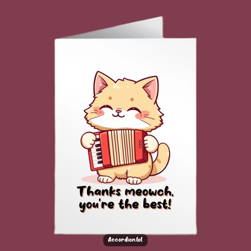 Free Printable Thank You Card: Grateful Cat Accordionist Downloadable Gratitude