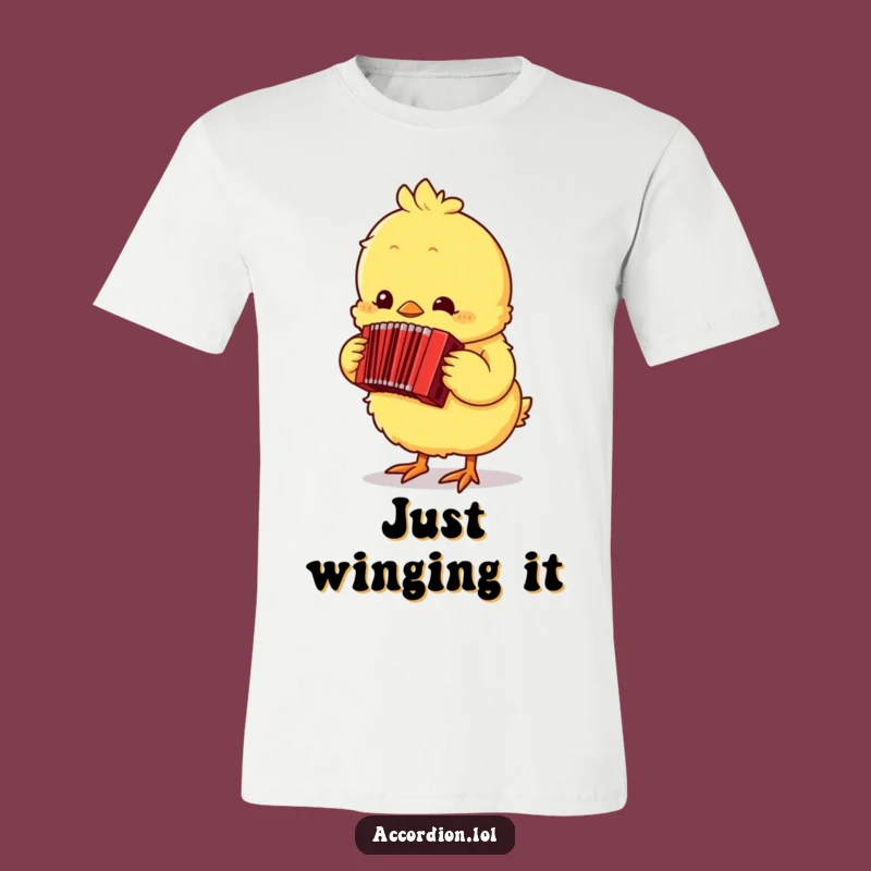 Funny Chick Accordion T-Shirt: Adorable Musician Chick Playing a Tiny Red Accordion